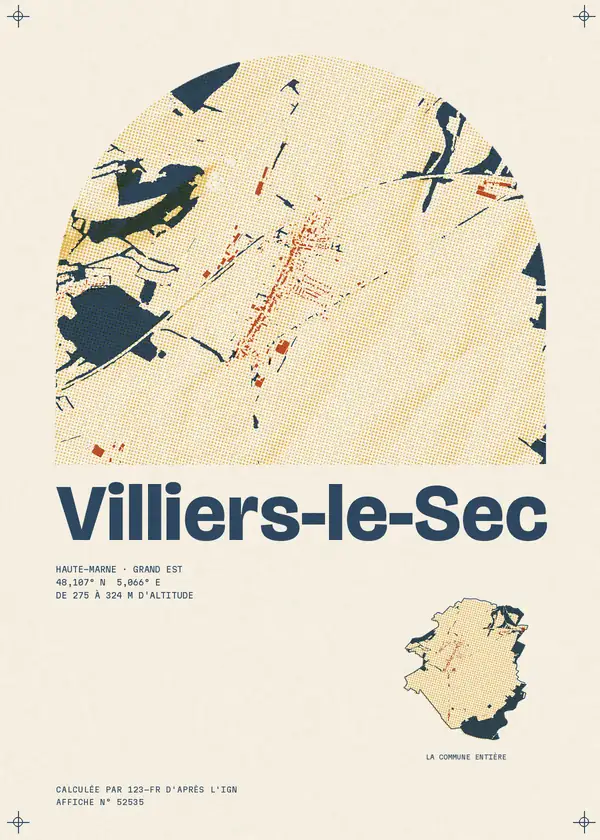 Affiche de Villiers-le-Sec, calculée par 123-fr d'après l'IGN