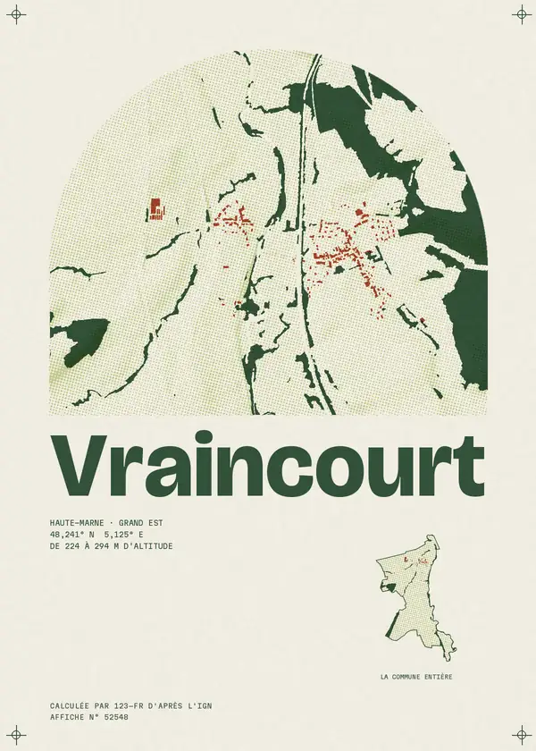 Affiche de Vraincourt, calculée par 123-fr d'après l'IGN