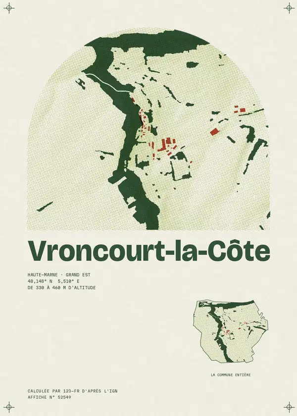 Affiche de Vroncourt-la-Côte, calculée par 123-fr d'après l'IGN