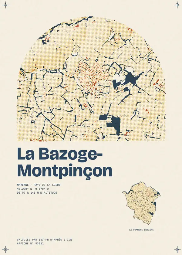 Affiche de La Bazoge-Montpinçon, calculée par 123-fr d'après l'IGN