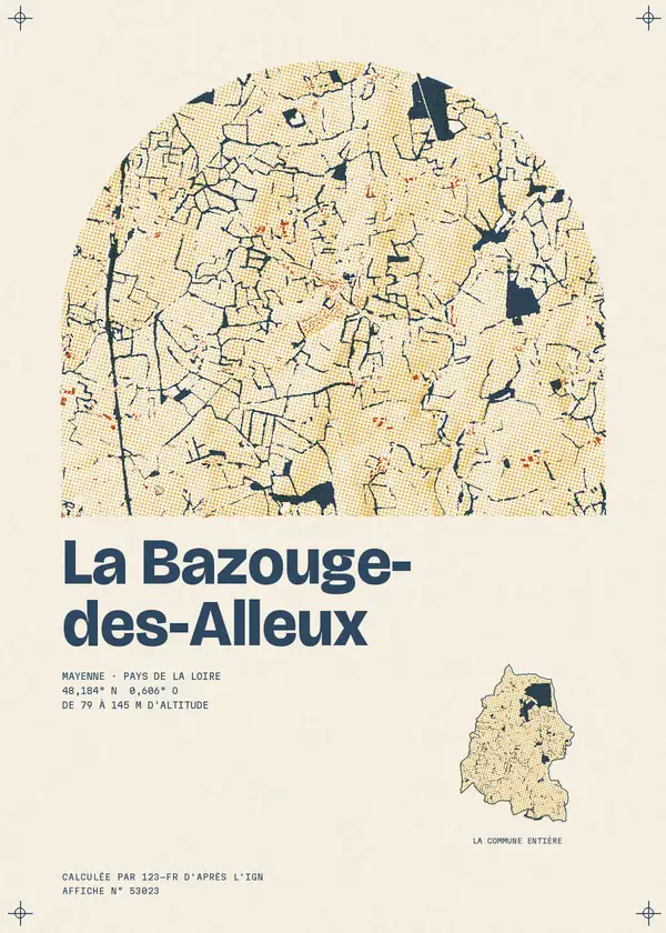 Affiche de La Bazouge-des-Alleux, calculée par 123-fr d'après l'IGN