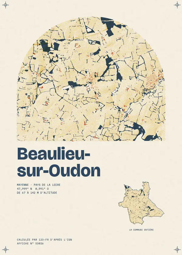 Affiche de Beaulieu-sur-Oudon, calculée par 123-fr d'après l'IGN