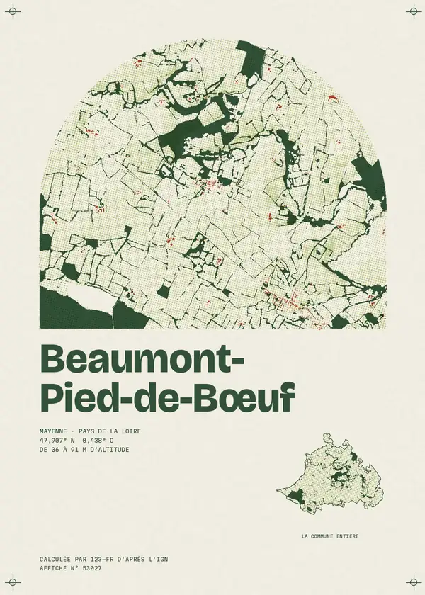 Affiche de Beaumont-Pied-de-Bœuf, calculée par 123-fr d'après l'IGN