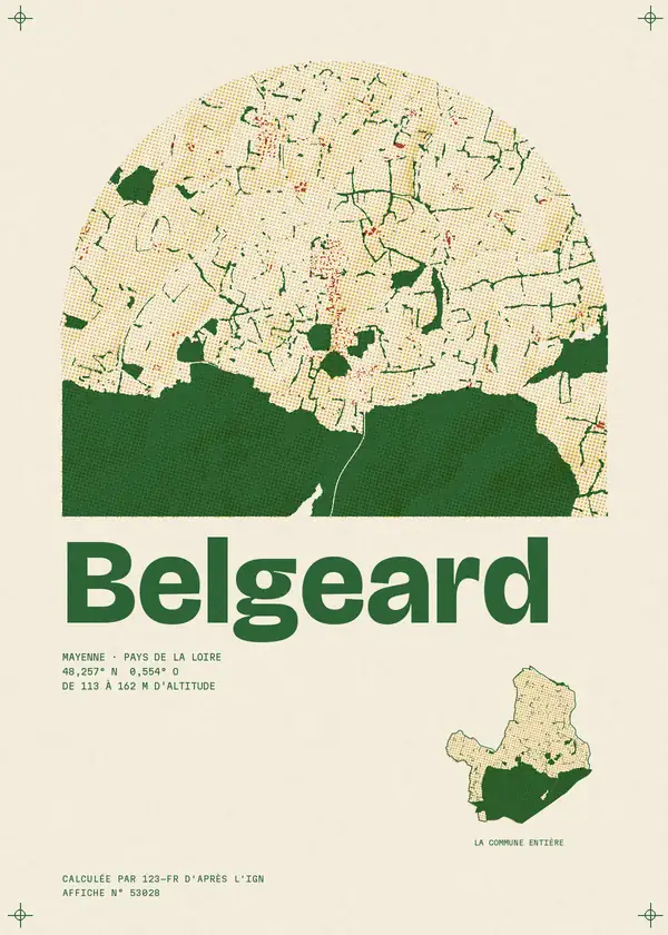 Affiche de Belgeard, calculée par 123-fr d'après l'IGN