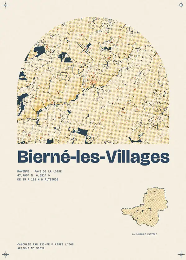 Affiche de Bierné-les-Villages, calculée par 123-fr d'après l'IGN