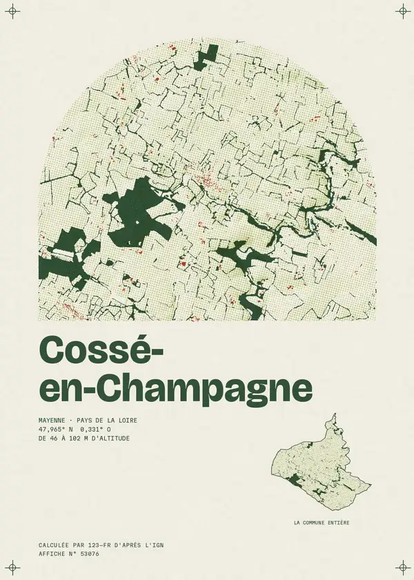 Affiche de Cossé-en-Champagne, calculée par 123-fr d'après l'IGN