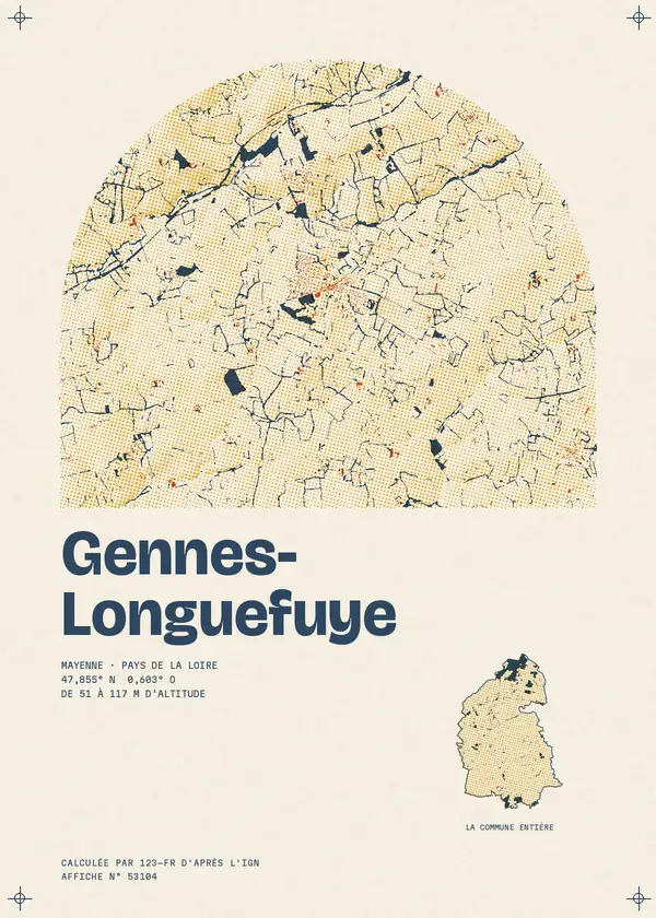 Affiche de Gennes-Longuefuye, calculée par 123-fr d'après l'IGN