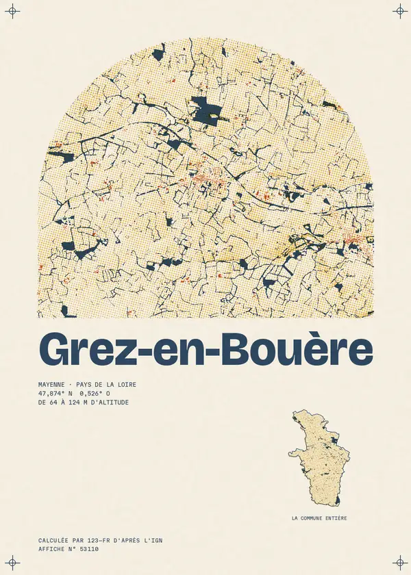 Affiche de Grez-en-Bouère, calculée par 123-fr d'après l'IGN