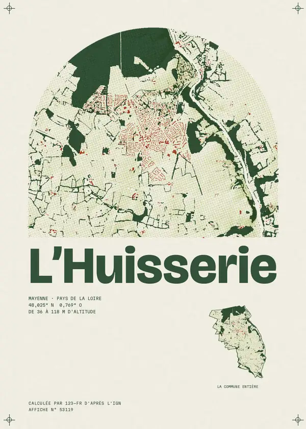 Affiche de L'Huisserie, calculée par 123-fr d'après l'IGN