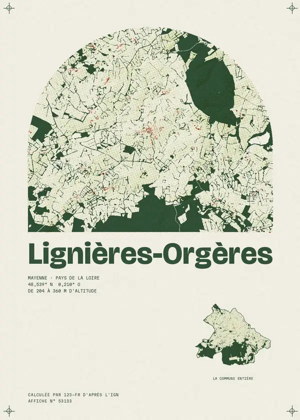Affiche de Lignières-Orgères, calculée par 123-fr d'après l'IGN
