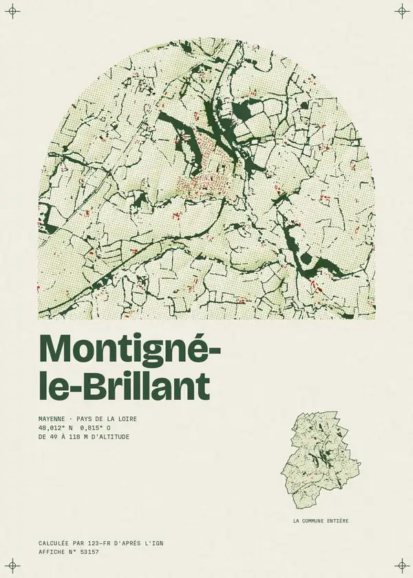 Affiche de Montigné-le-Brillant, calculée par 123-fr d'après l'IGN