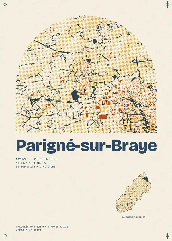 Affiche de Parigné-sur-Braye, calculée par 123-fr d'après l'IGN