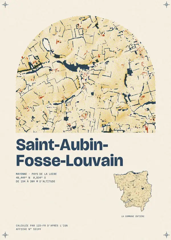 Affiche de Saint-Aubin-Fosse-Louvain, calculée par 123-fr d'après l'IGN