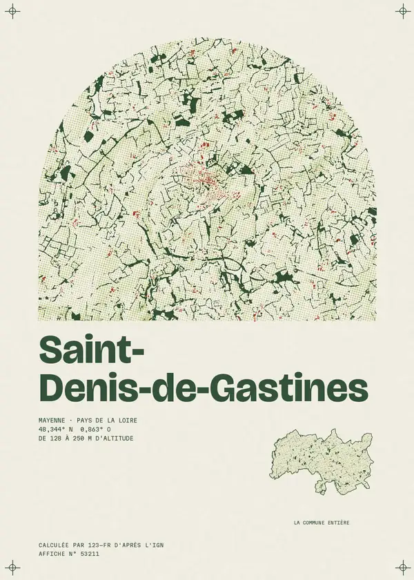 Affiche de Saint-Denis-de-Gastines, calculée par 123-fr d'après l'IGN