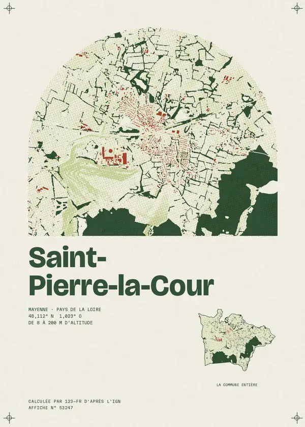 Affiche de Saint-Pierre-la-Cour, calculée par 123-fr d'après l'IGN