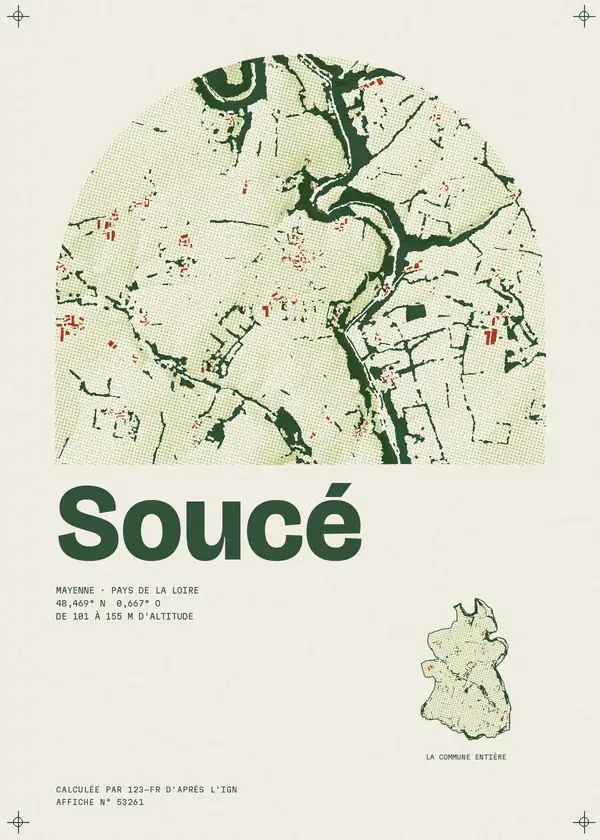 Affiche de Soucé, calculée par 123-fr d'après l'IGN
