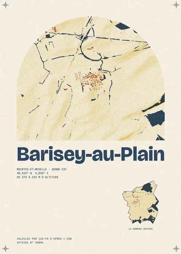 Affiche de Barisey-au-Plain, calculée par 123-fr d'après l'IGN