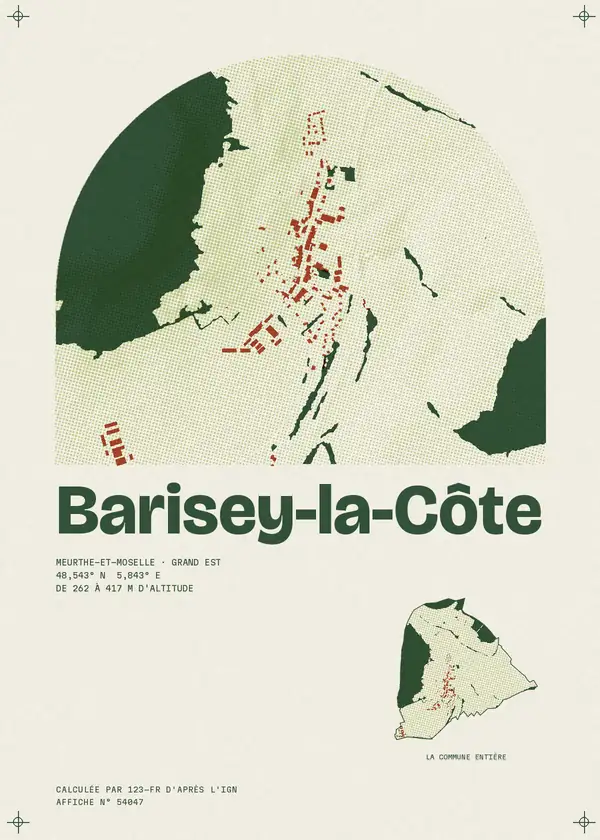 Affiche de Barisey-la-Côte, calculée par 123-fr d'après l'IGN