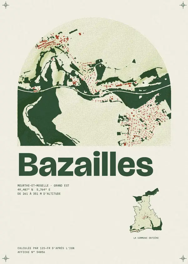 Affiche de Bazailles, calculée par 123-fr d'après l'IGN