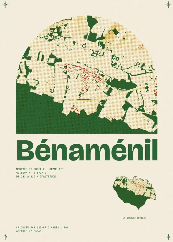 Affiche de Bénaménil, calculée par 123-fr d'après l'IGN