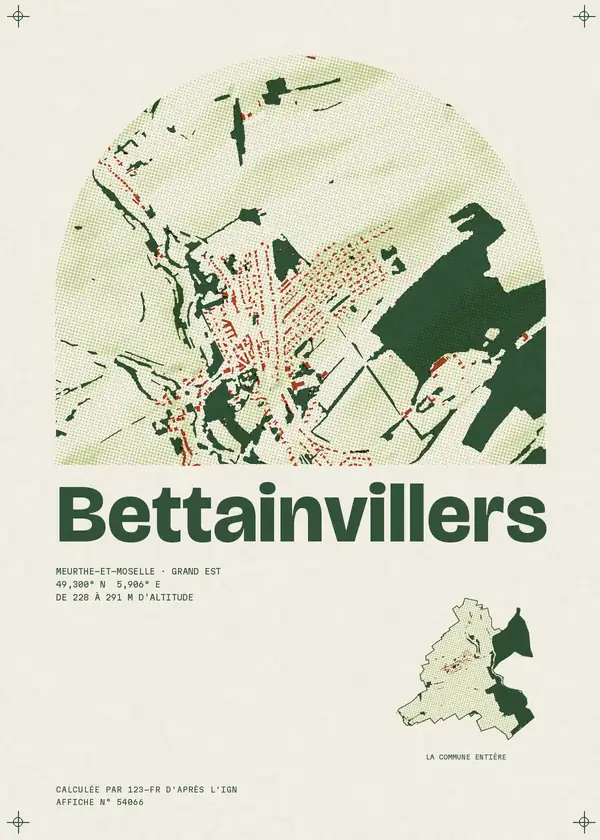 Affiche de Bettainvillers, calculée par 123-fr d'après l'IGN