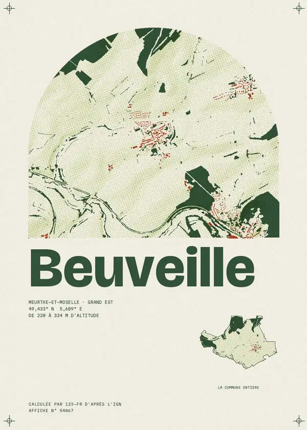 Affiche de Beuveille, calculée par 123-fr d'après l'IGN