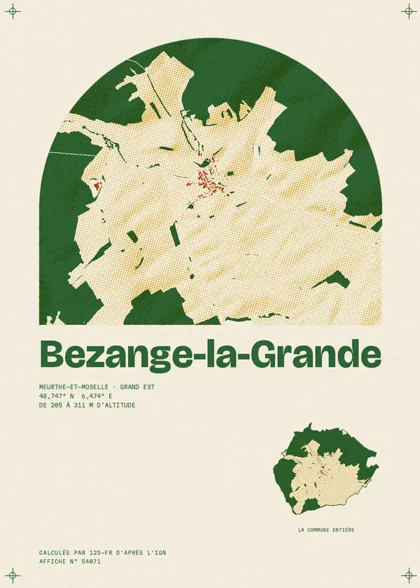 Affiche de Bezange-la-Grande, calculée par 123-fr d'après l'IGN