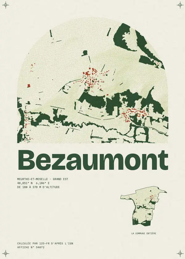 Affiche de Bezaumont, calculée par 123-fr d'après l'IGN