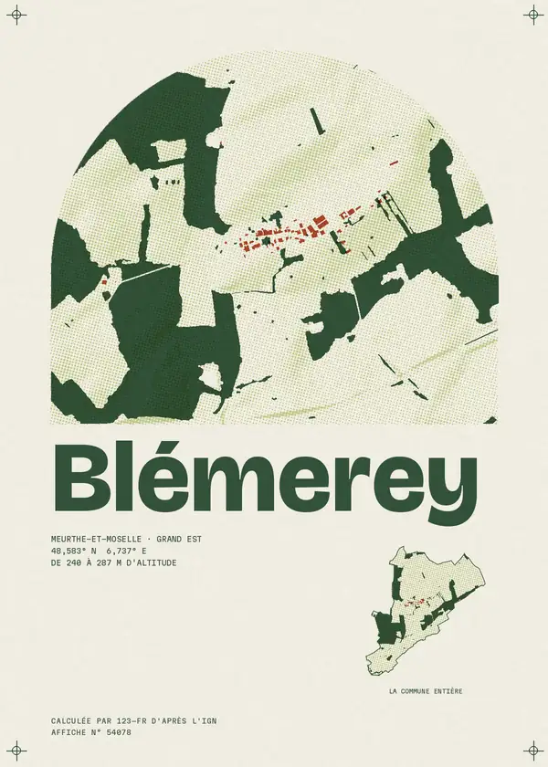 Affiche de Blémerey, calculée par 123-fr d'après l'IGN