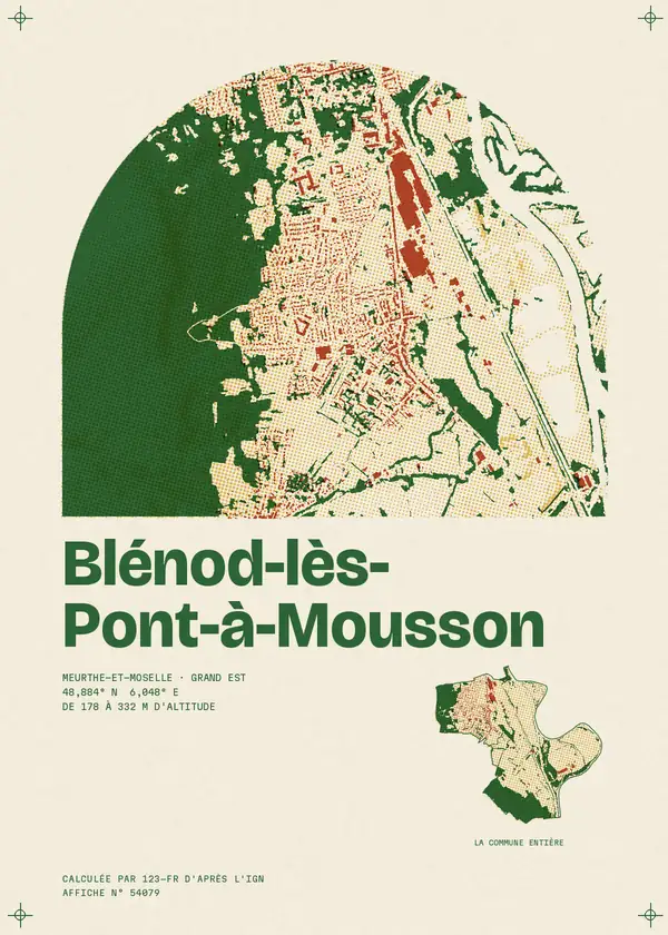 Affiche de Blénod-lès-Pont-à-Mousson, calculée par 123-fr d'après l'IGN