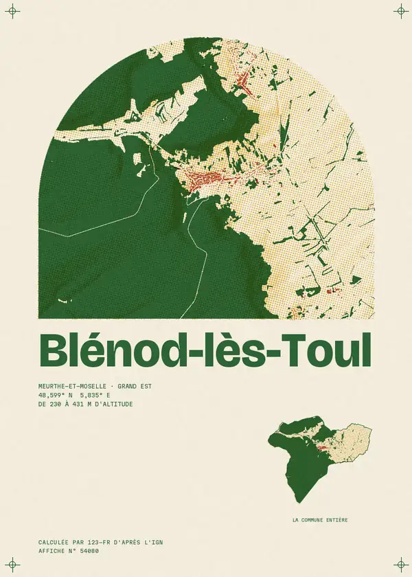 Affiche de Blénod-lès-Toul, calculée par 123-fr d'après l'IGN