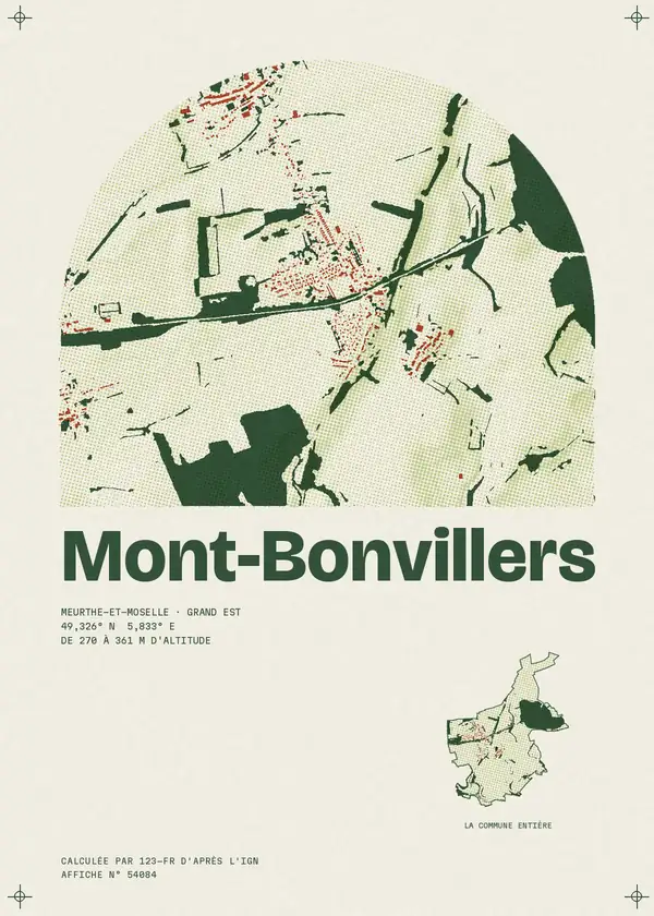 Affiche de Mont-Bonvillers, calculée par 123-fr d'après l'IGN