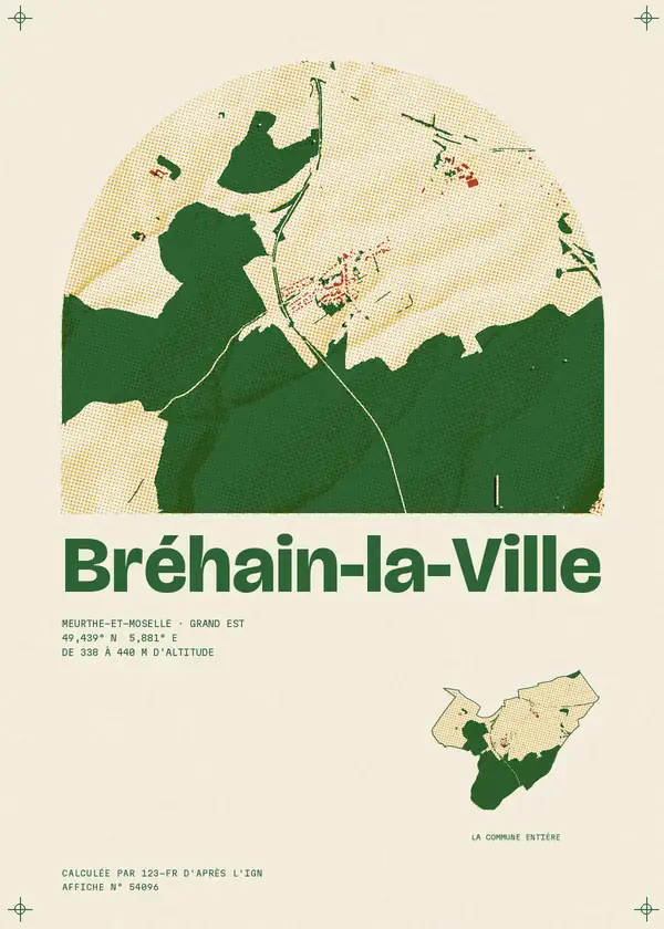 Affiche de Bréhain-la-Ville, calculée par 123-fr d'après l'IGN