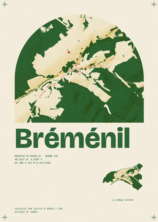 Affiche de Bréménil, calculée par 123-fr d'après l'IGN