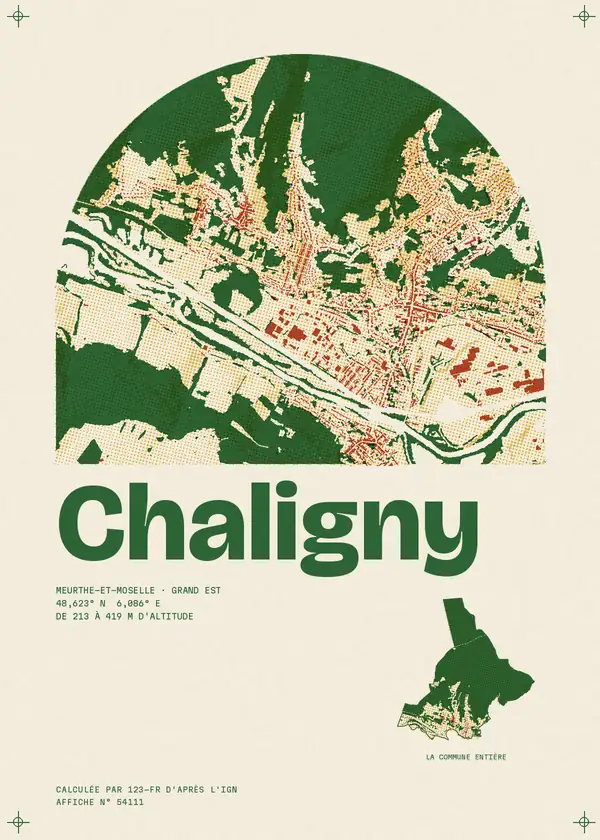 Affiche de Chaligny, calculée par 123-fr d'après l'IGN