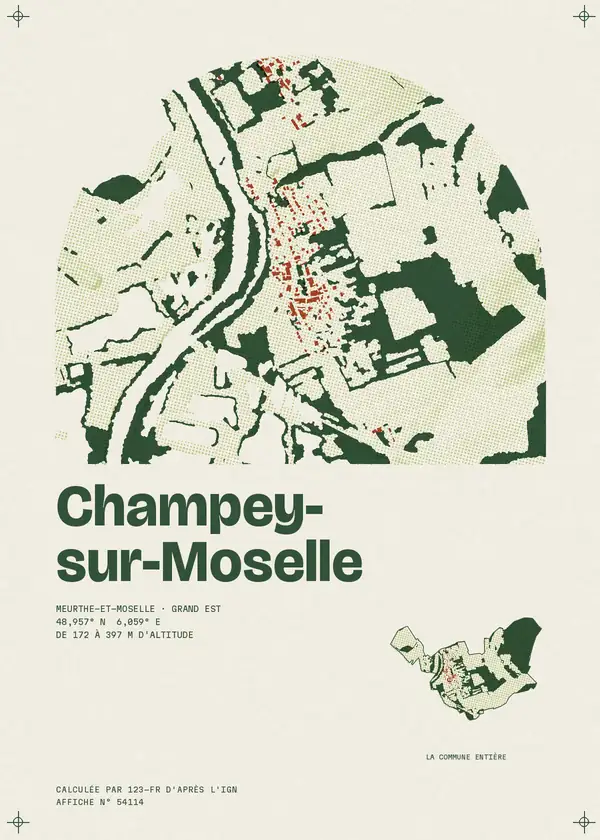 Affiche de Champey-sur-Moselle, calculée par 123-fr d'après l'IGN