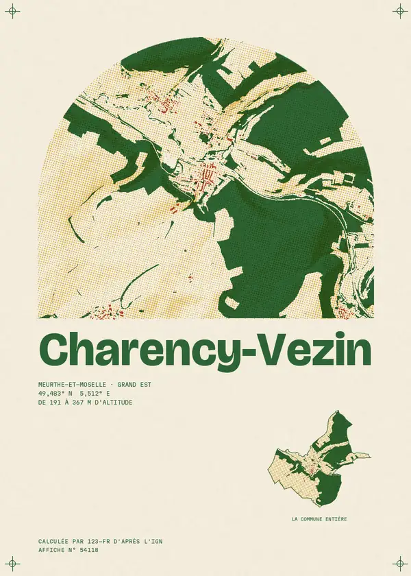 Affiche de Charency-Vezin, calculée par 123-fr d'après l'IGN