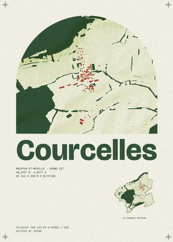 Affiche de Courcelles, calculée par 123-fr d'après l'IGN