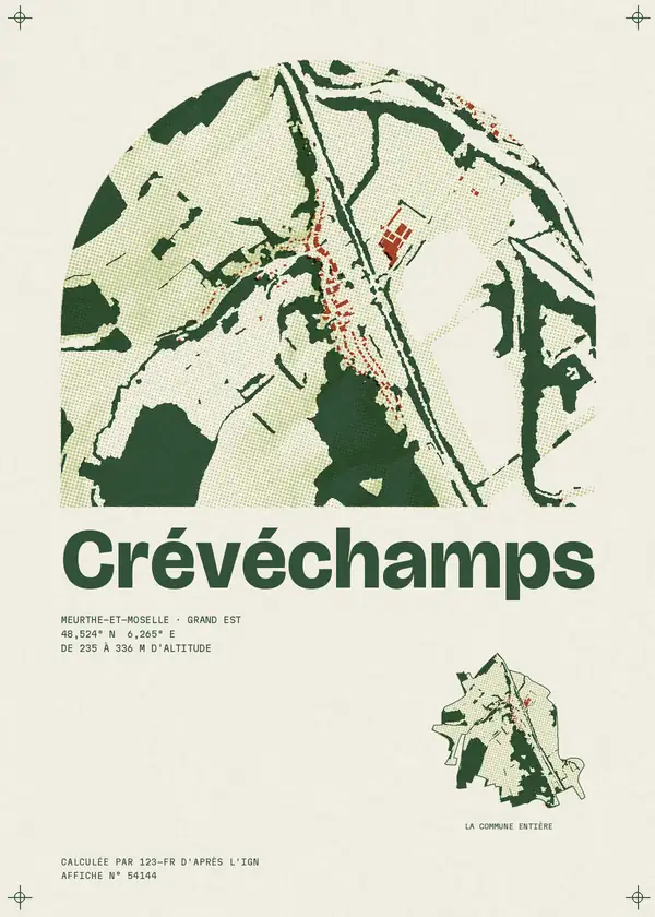 Affiche de Crévéchamps, calculée par 123-fr d'après l'IGN
