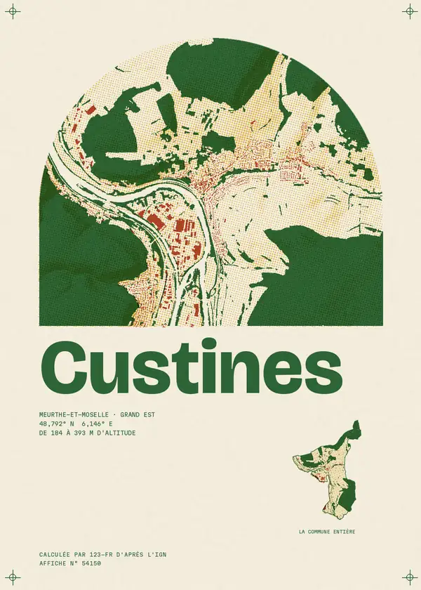 Affiche de Custines, calculée par 123-fr d'après l'IGN