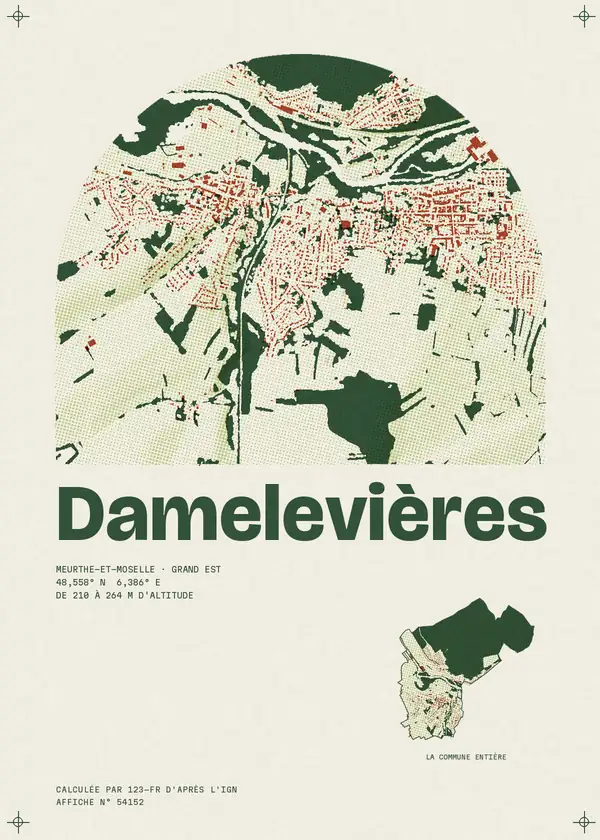 Affiche de Damelevières, calculée par 123-fr d'après l'IGN