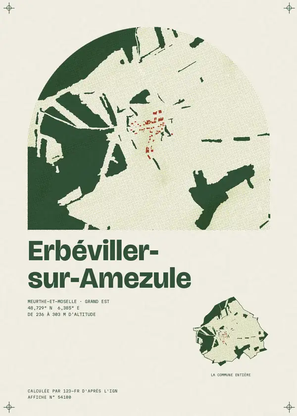 Affiche de Erbéviller-sur-Amezule, calculée par 123-fr d'après l'IGN
