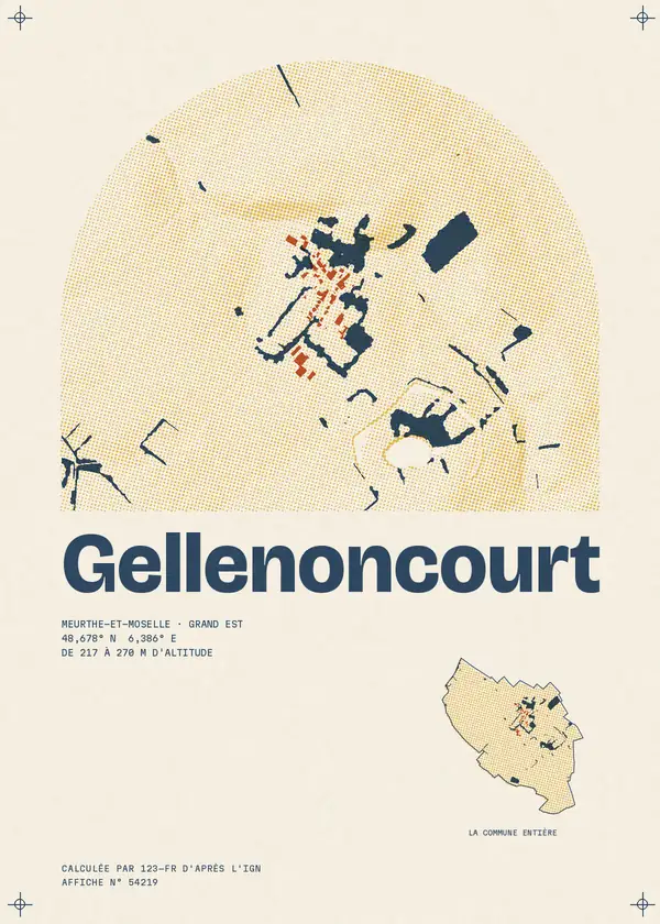 Affiche de Gellenoncourt, calculée par 123-fr d'après l'IGN