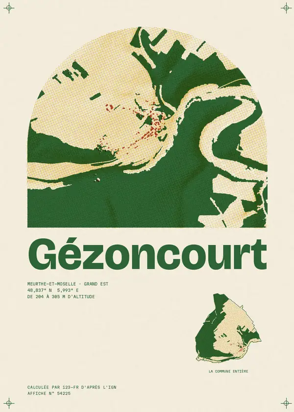 Affiche de Gézoncourt, calculée par 123-fr d'après l'IGN
