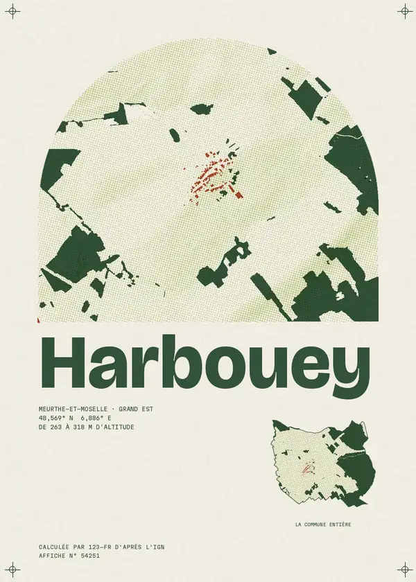 Affiche de Harbouey, calculée par 123-fr d'après l'IGN