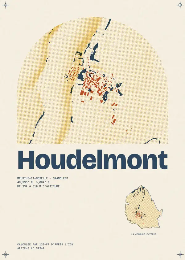 Affiche de Houdelmont, calculée par 123-fr d'après l'IGN