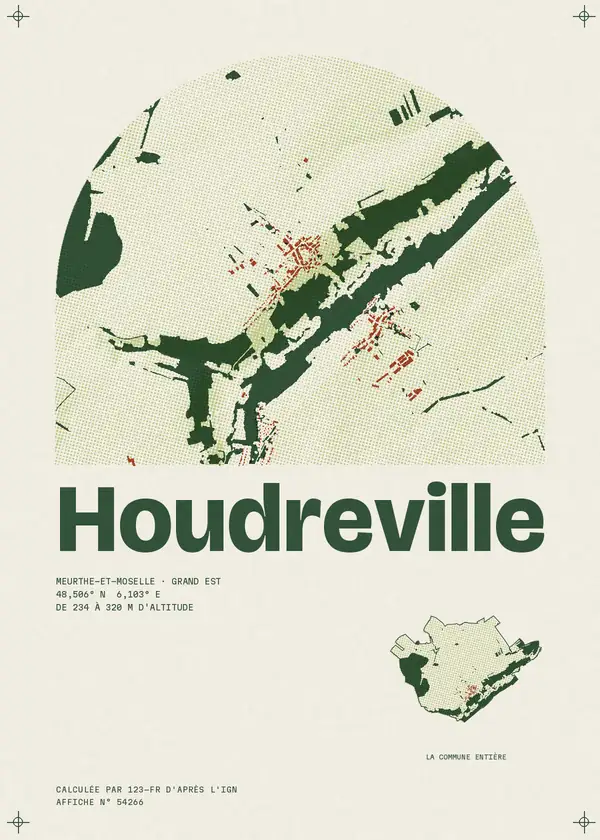 Affiche de Houdreville, calculée par 123-fr d'après l'IGN