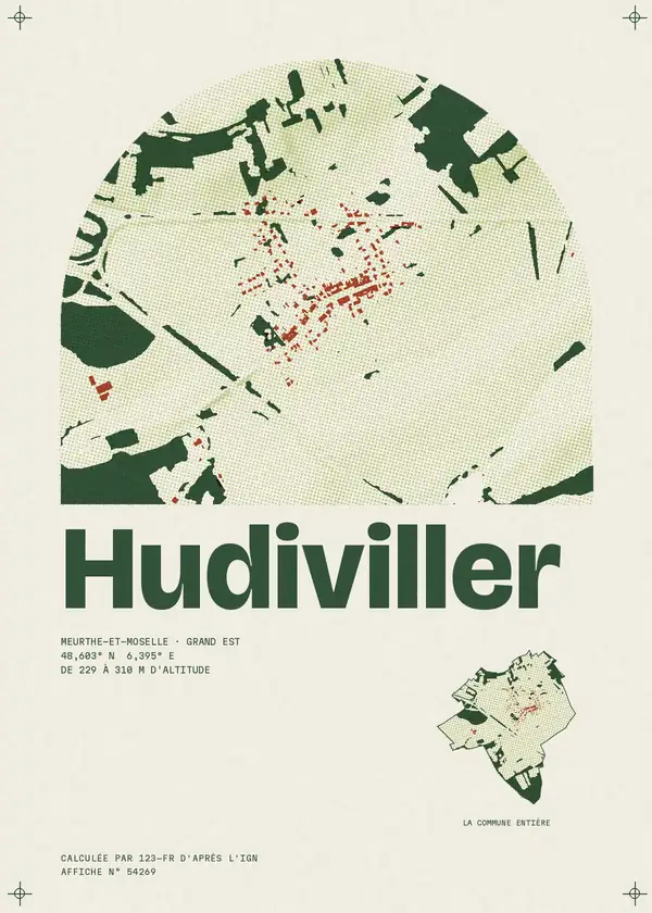 Affiche de Hudiviller, calculée par 123-fr d'après l'IGN
