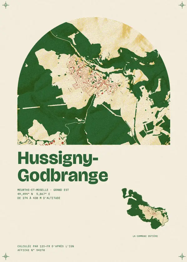 Affiche de Hussigny-Godbrange, calculée par 123-fr d'après l'IGN