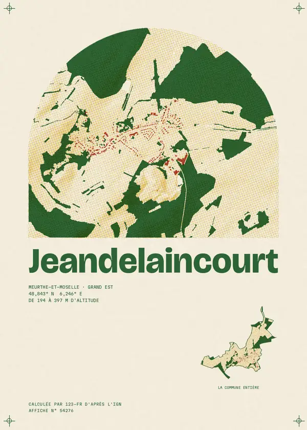 Affiche de Jeandelaincourt, calculée par 123-fr d'après l'IGN